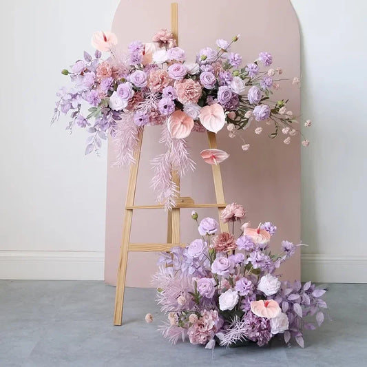 Wedding Props Flower Row Arrangement Artificial Welcome guests Arch Decor Purple Hanging Flower Row Floral Party Stage Props