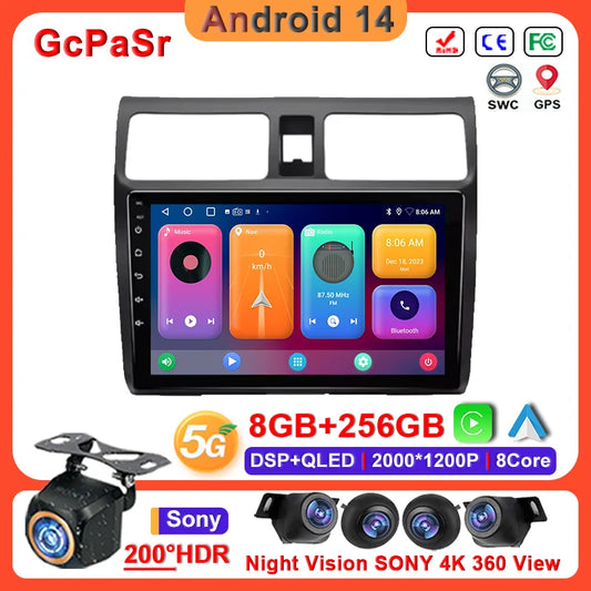 Android 14 Car player Auto Car 9 inch Radio For Suzuki Swift 2003 - 2010 GPS Navigation Auto Radio Dash Cam 5G wifi QLED Screen