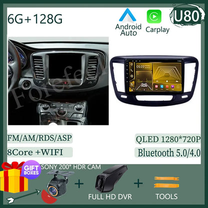 Auto Stereo Android 14 For Chrysler 200 200C 200S 2015 - 2019 Car Radio Navigation GPS Touch QLED Screen DVD Video Player DSP BT