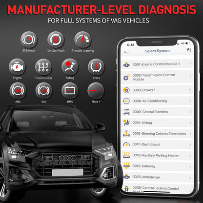 ANCEL BD500 Bluetooth 5.0 OBD2 Scanner Car Code Reader All System EPB /Throttle Learning Mutiple Resets for VW Audi Service Seat
