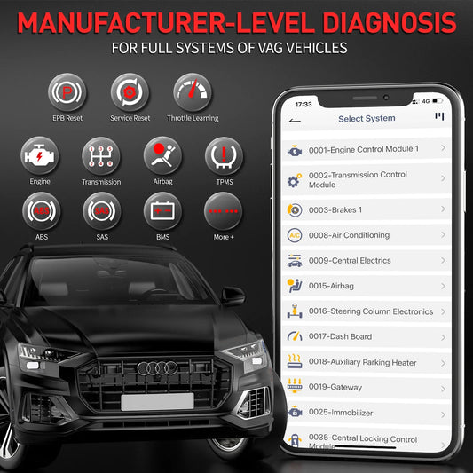 ANCEL BD500 Bluetooth 5.0 OBD2 Scanner Car Code Reader All System EPB /Throttle Learning Mutiple Resets for VW Audi Service Seat