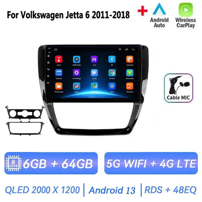 Car Radio for VW Volkswagen Jetta 6 2011-2018 Multimedia 2 Din Android 14 Video Player Navigation GPS DSP Carplay BT Head Unit