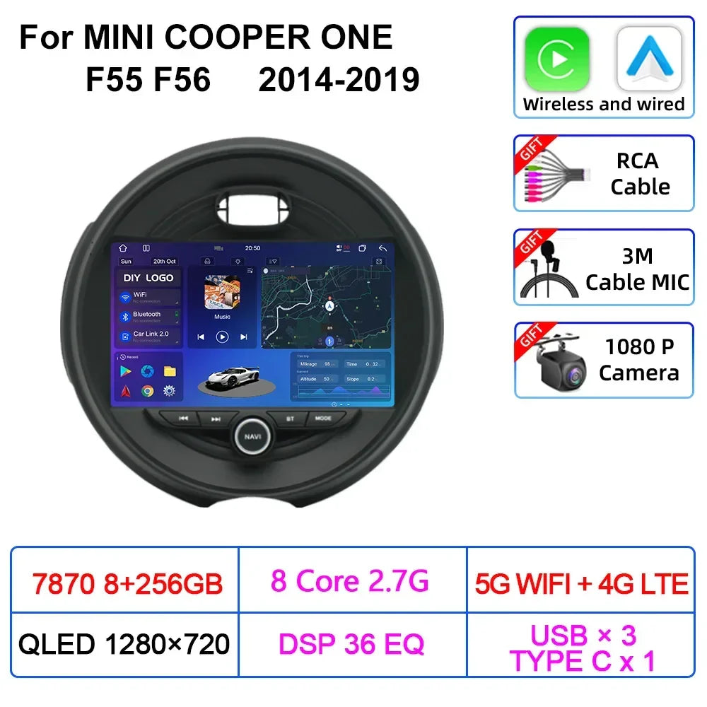 For MINI COOPER ONE S F55 F56 2014-2019 Car Multimedia Carplay Android Auto GPS Navigation Radio stereo Video Palyer Head Unit