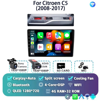 Android 14 Carplay Auto Car Radio Multimedia Player For Citroen C5 2008 2009 2010-2017 Autoradio Stereo DSP GPS 2din Head Unit