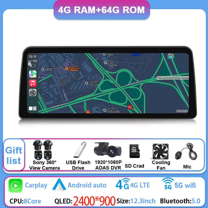 12.3 Inch Android 14 For GMC Yukon Chevrolet Tahoe Silverado 2007 - 2013 Car Radio Multimedia Player GPS Head Unit Auto StereoBT