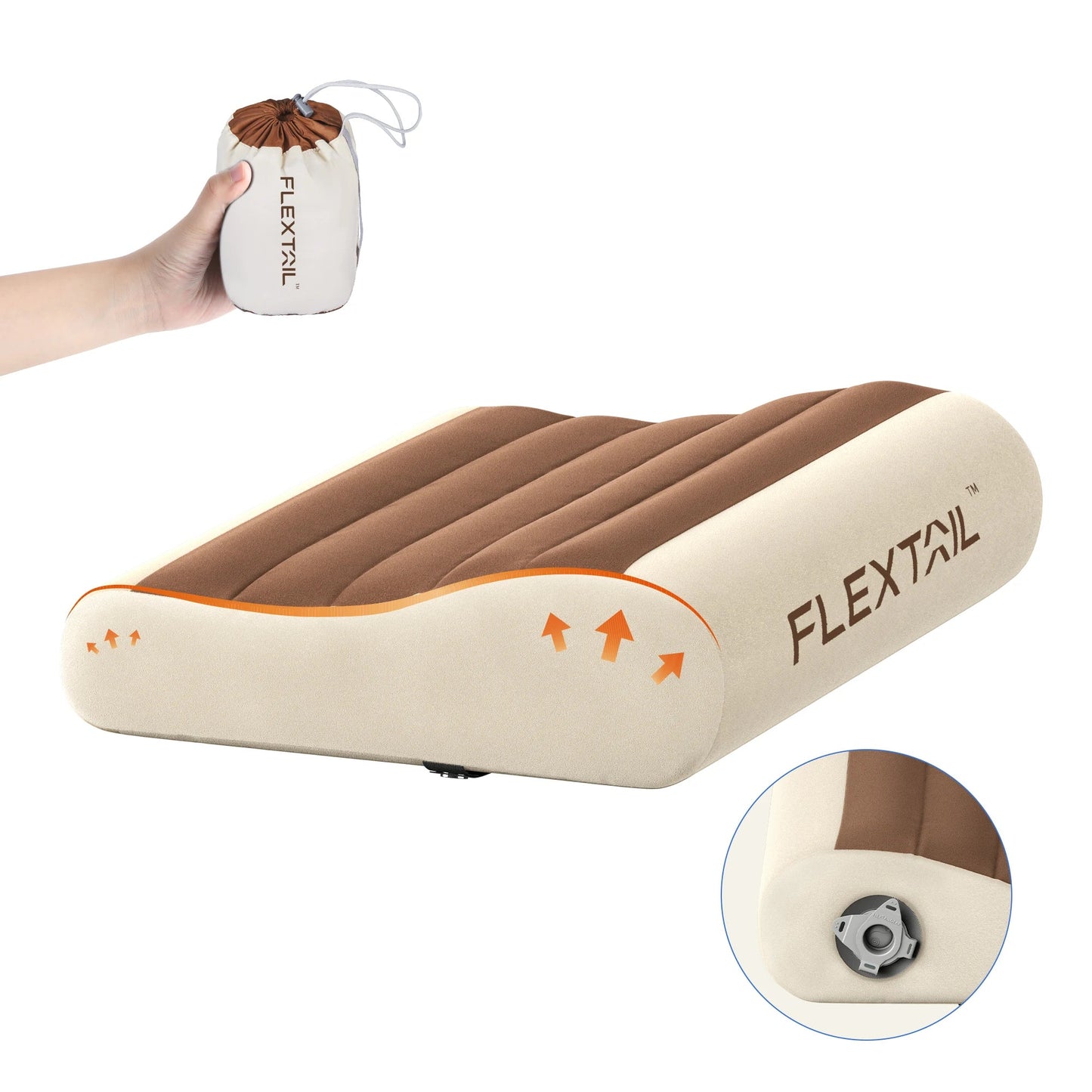 FLEXTAIL ZERO PILLOW - Ergonomic Inflatable Pillow with Dual Support for Travel and Home, Lightweight, Washable, Ultra-Quiet