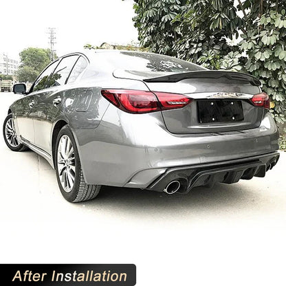 Carbon Fiber Rear Bumper Diffuser Lip Spoiler for Infiniti Q50 Q50S Sedan 4D 2018 2019 Car Rear Apron Lip With Light Body Kit
