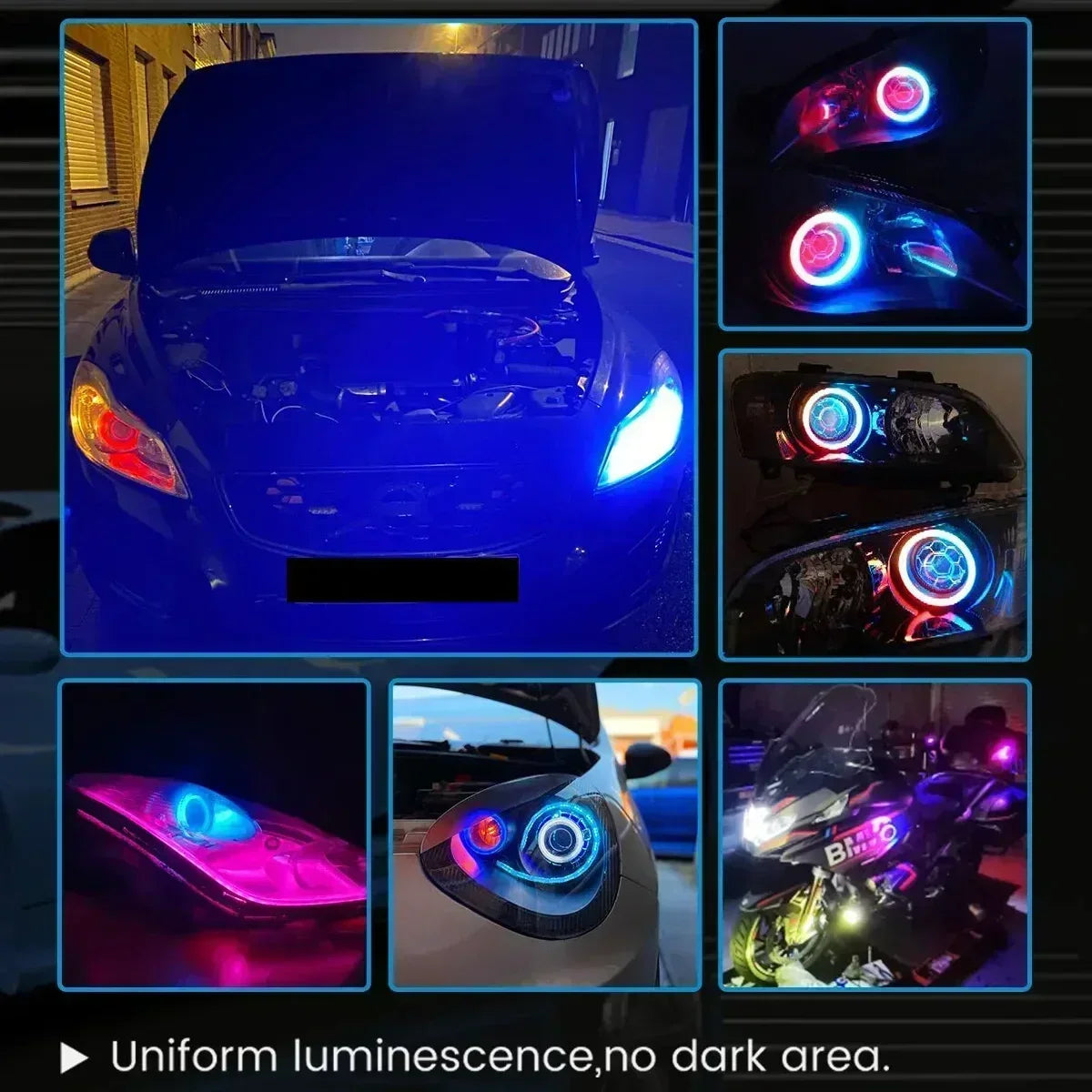 2PCS Car Colorful Cotton LED Angel Eyes Halo Rings APP Control Headlight Lamps Daytime Running Light for Car Offroad Motorcycle