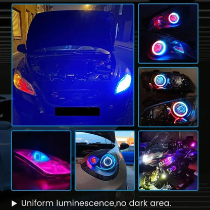 2PCS Car Colorful Cotton LED Angel Eyes Halo Rings APP Control Headlight Lamps Daytime Running Light for Car Offroad Motorcycle
