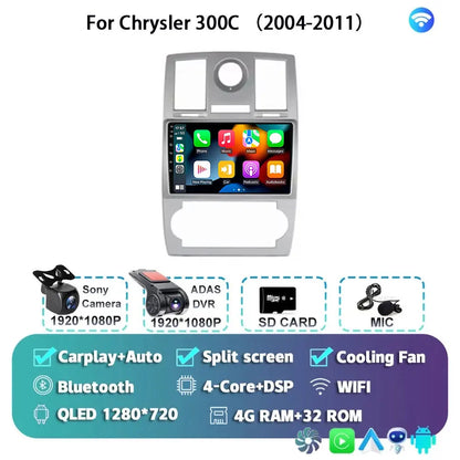 Android 15 For Chrysler 300C 2004-2011 Auto Carplay Car Radio Navigation GPS Video Multimedia Player 360 Camera 4G WIFI DSP