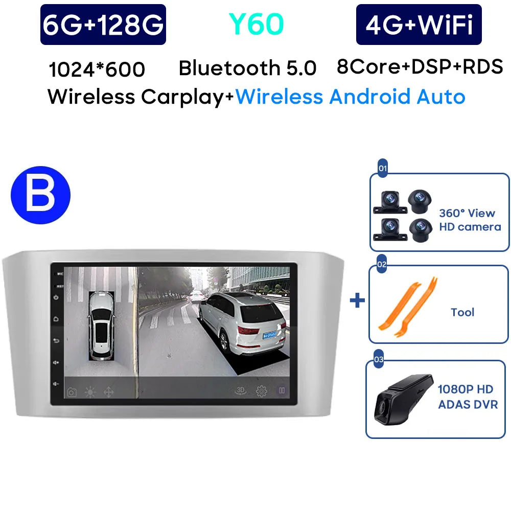 Car Radio Android 13 For Toyota Avensis T25 2002-2008 Carplay Navigation GPS Stereo Android Auto Screen No 2din DVD 5G Wifi Head