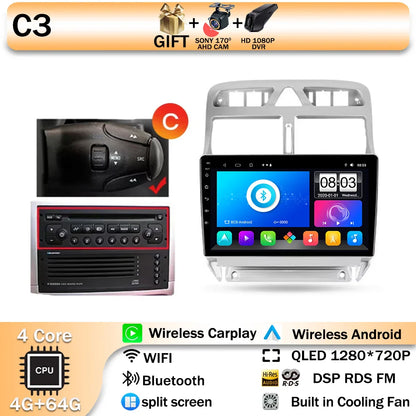 Carplay 2din Android 14 Car Radio Multimedia Gps Navigation For Peugeot 307 307CC 307SW 2002-2013 Stereo 2 DIN 4G WIFI Head Unit