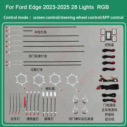 Car 64 colors dynamic Ambient light for Ford Edge 2023 2024 2025 Atmosphere Lamp upgrade screen APP control