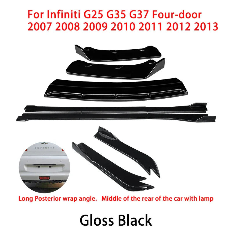 For Infiniti G25 G35 G37 Sedan 2007-2013 Car Front Bumper Splitter Diffuser Lip Protector Spoiler Side Skirts Rear Wrap Angle