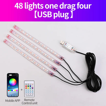 Car Footwell Atmosphere Strip LED Light APP Remote Control USB Lighting Music Sync Brightness Adjusted Freely Ambient Light 1pcs