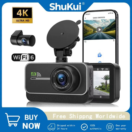 Real 4K WiFi Dual Dash Cam,Optional Rear/Cabin Camera,3" IPS Screen with Night Vision,24H Parking Mode Dashboard Camera Recorder