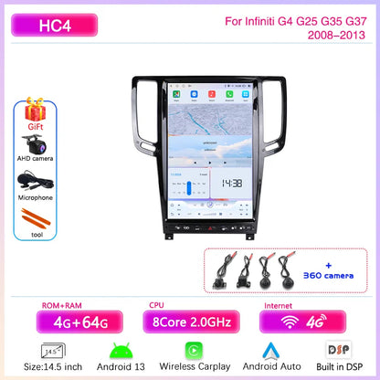 14.5 " Android13 Car Radio Multimedia Video Player For Infiniti G4 G25 G35 G37 2008-2013 GPS navigation Carplay Auto 4G wifi 360