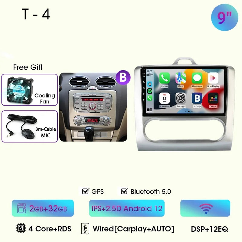 9" Car Radio For Ford Focus 2004 2005 2006 2007 2008 2009 2010 2011 Android12 Multimidia Video Player Head Unit wireless Carplay