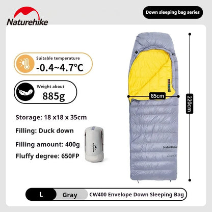 Naturehike CW400 Duck Down Sleeping Bag Winter 650FP Ultralight Camping Hooded Envelope Hiking Thickened Waterproof Warm Bag