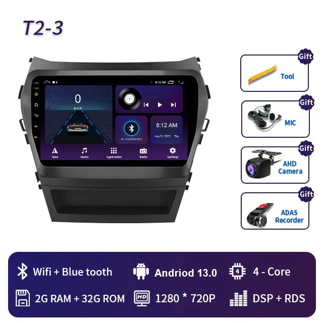 9 Inch 2 Din Android Car Radio for Hyundai IX45 Santa Fe 2013 2014 2015 2016 2017 Car Stereo Android Auto Carplay Navigation GPS