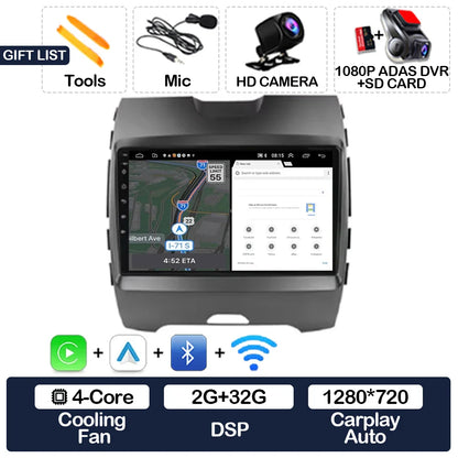 Android 15 Car Radio For Ford Edge 2 2015 2016 2017 2018 BT 4G WIFI Qualcomm Multimedia Video Player QLED GPS NAVI 2DIN LTE 5G