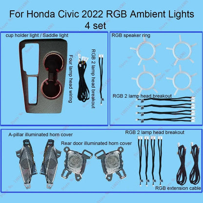 Led Atmosphere Light For 2022 Honda 11th generation Civic luminous active ambient light original 1:1 mold 64 color Key Controls