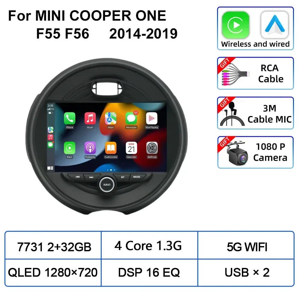 For MINI COOPER ONE S F55 F56 2014-2019 Car Multimedia Carplay Android Auto GPS Navigation Radio stereo Video Palyer Head Unit