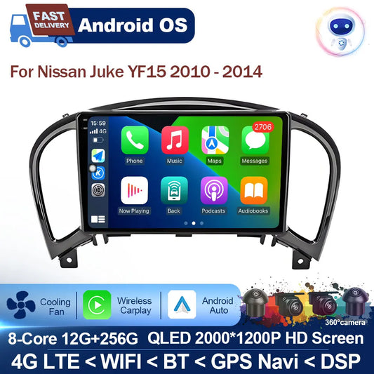 Carplay Android OS for Nissan Juke YF15 2010 - 2014 QLED Touch Screen 9 '' Car Radio Stereo Player GPS Navigation WiFi Head Unit
