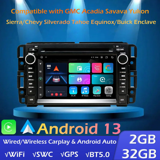 Car Stereo for GMC Acadia Savava Yukon Sierra/Chevy Silverado Tahoe Equinox/Buick Enclave,Android 13 Carplay Autoplay