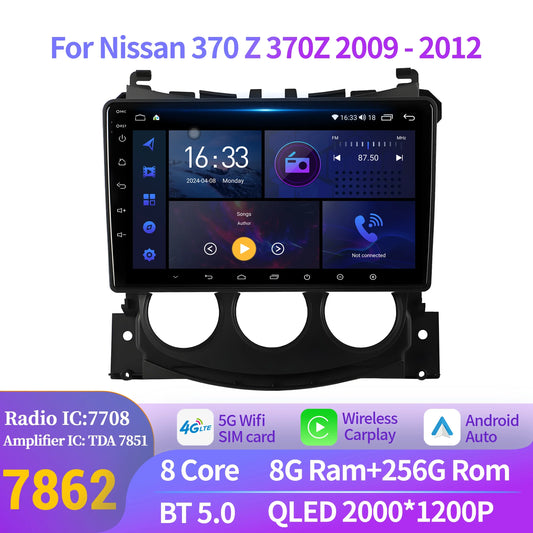 For Nissan 370 Z 370Z 2009-2012 Car Radio Multimedia Player Navigation 4G Wireless BT CarPlay Android 14 7862S 2K QLED Screen