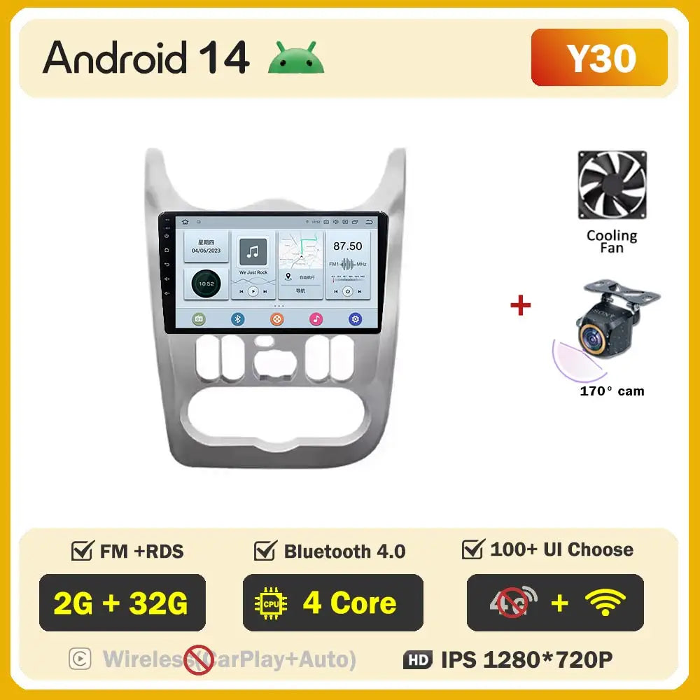 2Din 4G Android 14 Car Radio Multimedia Video Player For Renault Logan 1 Sandero 2009 - 2015 Dacia Duster GPS Carplay Navigation