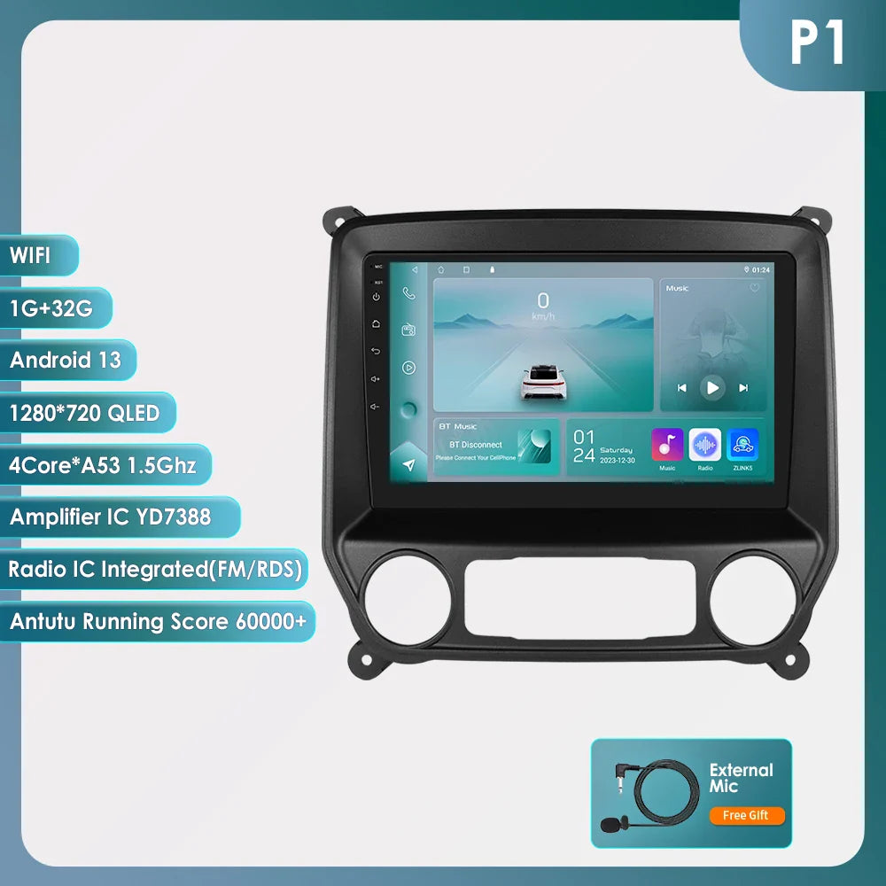Hizpo Android 13 Auto Carplay For Chevrolet Silverado GMC Sierra 2014 - 2018 Car Radio Stereo GPS Navigation Multimedia Player