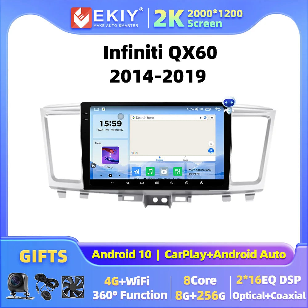 EKIY For Infiniti QX60 2014-2019 Car Radio Android 10 Auto Carplay 4G WIFI GPS Navigation Multimedia Player DVD Player