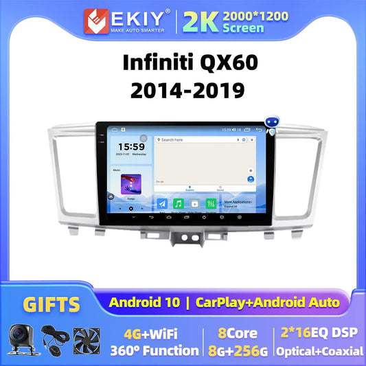 EKIY For Infiniti QX60 2014-2019 Car Radio Android 10 Auto Carplay 4G WIFI GPS Navigation Multimedia Player DVD Player