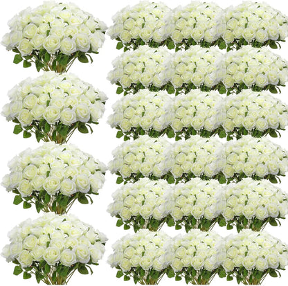 500 Pcs Artificial Silk Roses Flowers with Long Stem Bridal Wedding Bouquet for Garden Home Party Gifts Favor Decoration