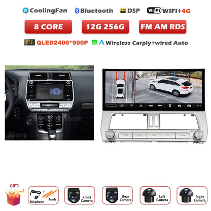 12.3" Android 14 Auto Car Radio Multimedia Player For Toyota Land Cruiser Prado 150 2018-2023 Navigation GPS Carplay Head Unit