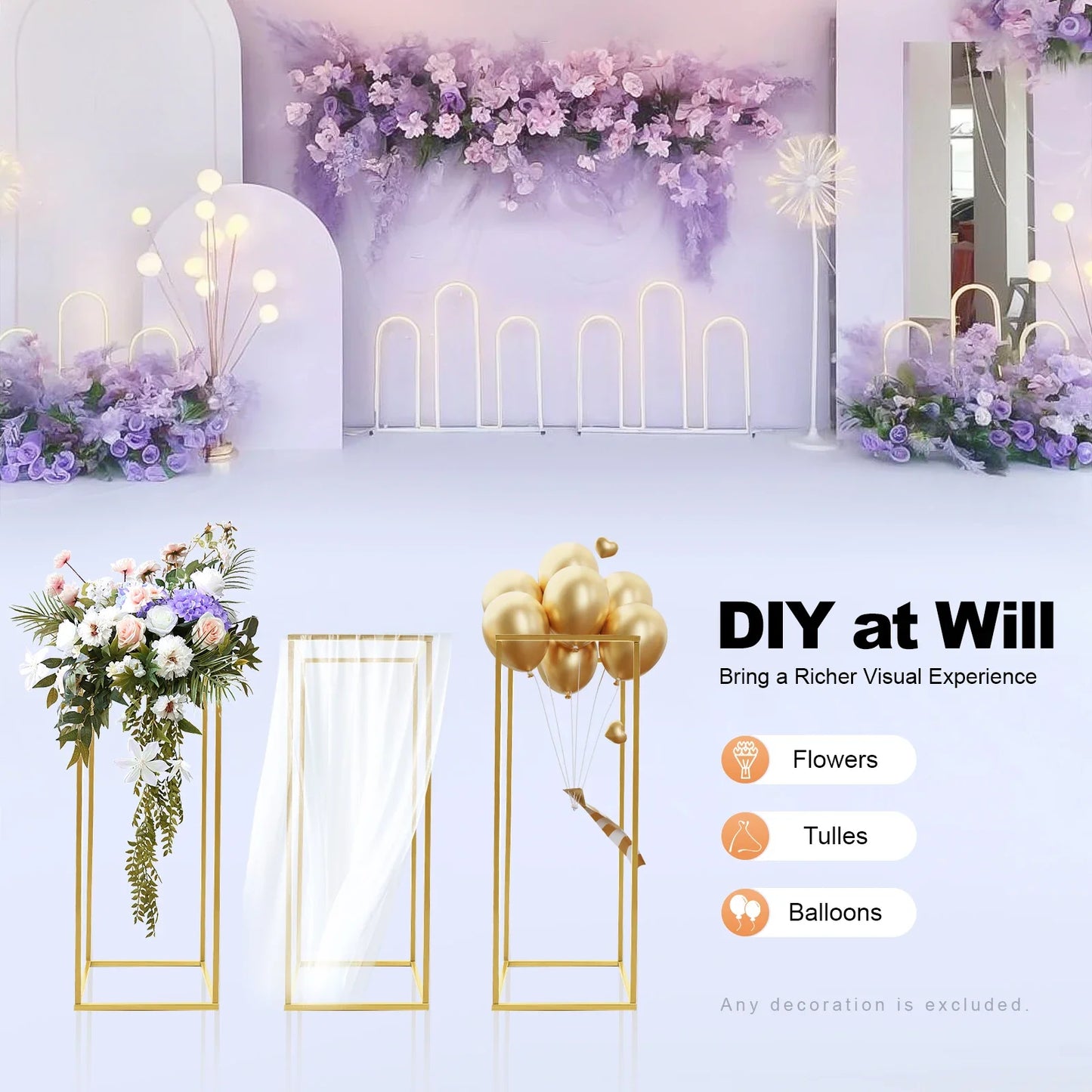 4-Piece Wedding Flower Stand Set – Durable Metal Vase Holder for Centerpieces, Balloons, and Party Decorations