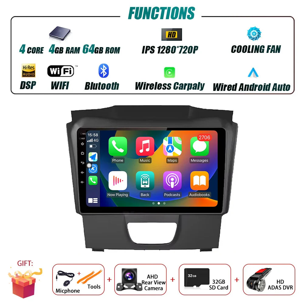 Android Auto Car Radio For Isuzu DMAX 2015 - 2019 Multimedia Stereo Video Player Navigation GPS Carplay 4G WIFI DSP RDS BT