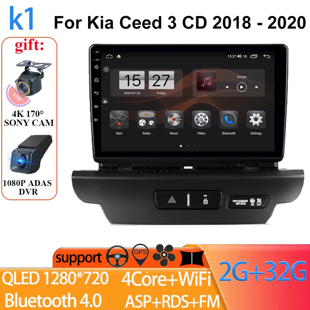 For Kia Ceed 3 CD 2018 - 2020 Auto Radio Android 14 Carplay Video Player 4G GPS Navigation Multimedia WIFI No 2 din 5G BT DVD