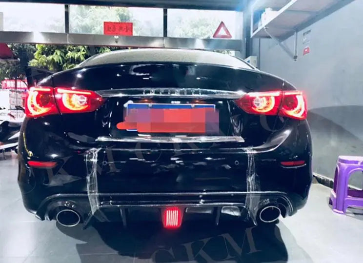 for Infiniti Q50 Q50S 2014-2017 Carbon Fiber Rear Bumper Diffuser Lip Spoiler Rear Diffuser with Brake Light