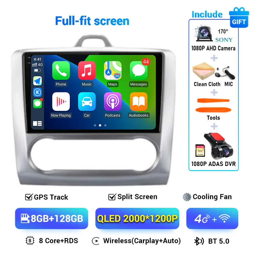 Android 13 Wireless CarPlay Auto For Ford Focus 2 3 Mk2 Mk3 2004-2011 4G+WIFI Car Radio Multimedia Stereo Player GPS 360 Camera