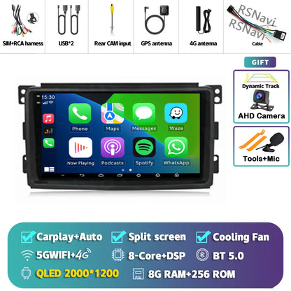 Android 14 Carplay Car Radio Multimedia For Mercedes-Benz Smart Fortwo 451 2005 - 2010 Head Unit GPS Navigation Video DVD Stereo