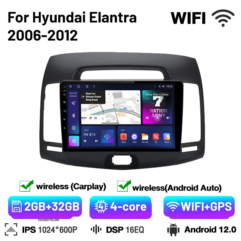 2Din Car Radio Android 13 Multimedia Player GPS Navigation Stereo Carplay Bluetooth Autoradio For Hyundai Elantra 4 2006-2012