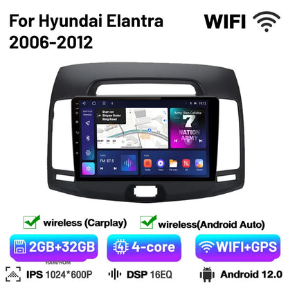 2Din Car Radio Android 13 Multimedia Player GPS Navigation Stereo Carplay Bluetooth Autoradio For Hyundai Elantra 4 2006-2012