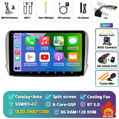 Android 14 Navigation Multimedia Player For Peugeot 2008 208 Series 2012 2013 2014 - 2018 Carplay Auto Stereo BT video Car radio