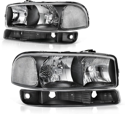 Headlight Assembly Compatible with 1999 2000 2001 2002 2003 2004 2005 2006 GMC Sierra 1500 2500 3500/00-06 GMC Yukon Headlamp wi