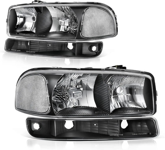 Headlight Assembly Compatible with 1999 2000 2001 2002 2003 2004 2005 2006 GMC Sierra 1500 2500 3500/00-06 GMC Yukon Headlamp wi