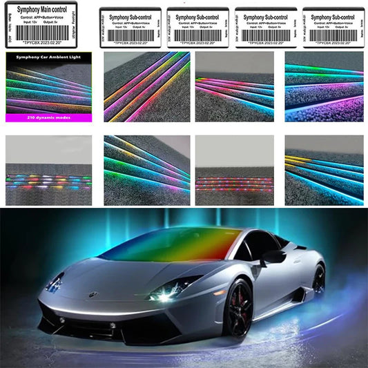 18 In 1 Full Color Streamer Car Ambient Lights RGB 64 Color Universal LED Interior Hidden Acrylic Strip Symphony Atmosphere Lamp