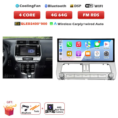 12.3" Android 14 Auto Car Radio Multimedia Player For Toyota Land Cruiser Prado 150 2018-2023 Navigation GPS Carplay Head Unit