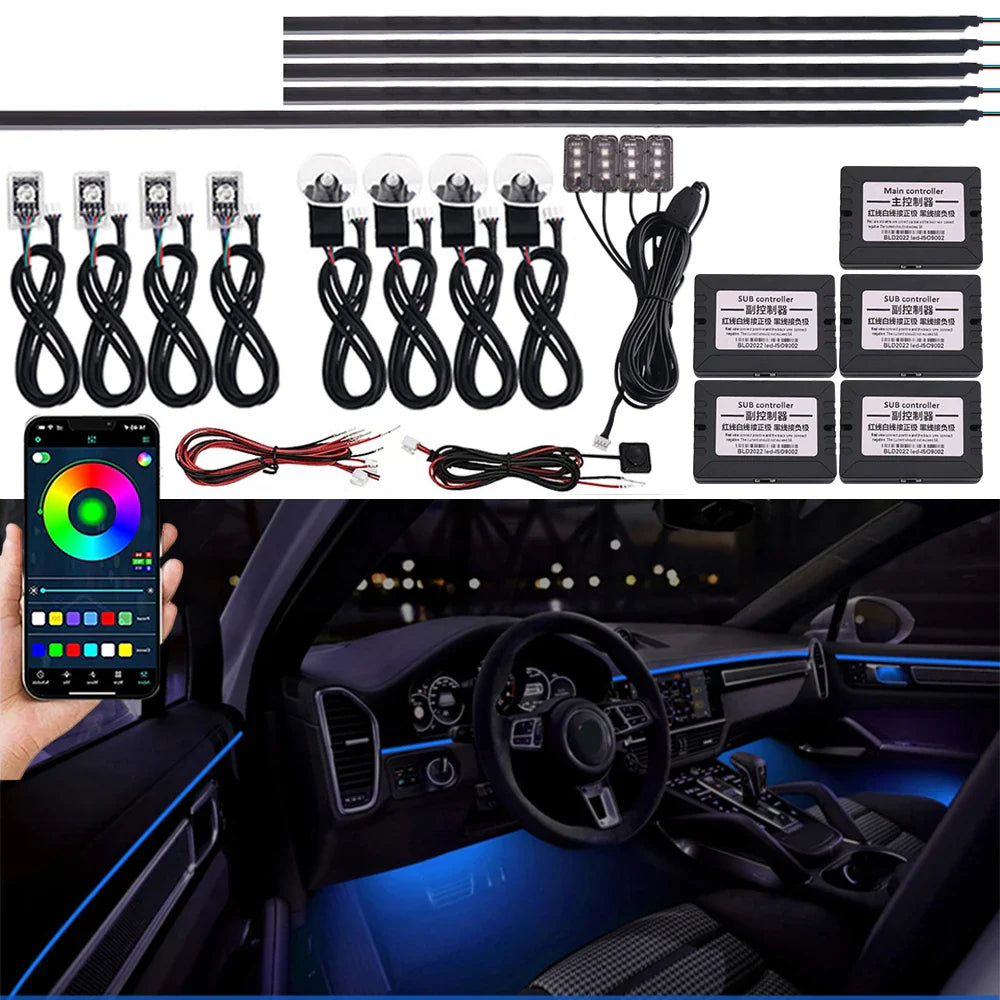18 In 1 Car LED Ambient Light Interior Lighting RGB Neon Acrylic Strip Backlight Accessories For Auto Decoration Atmosphere Lamp